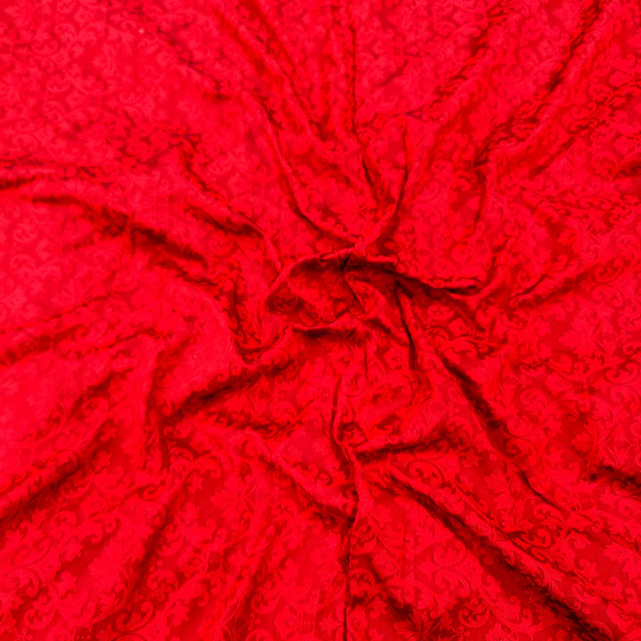 Red Tanchoi Dupion Silk Banarasi Fabric