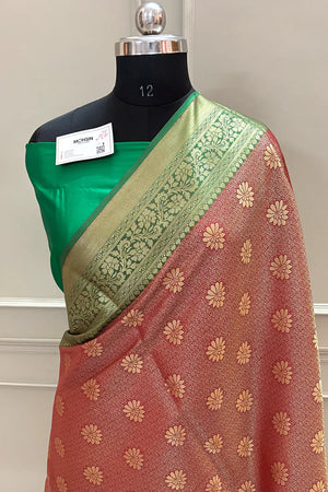 Red and Green Brocade Banarasi Silk Saree