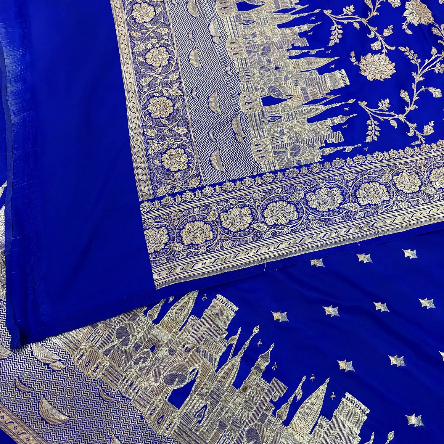 Royal Blue Ganga Ghat Katan Silk Banarasi Suit