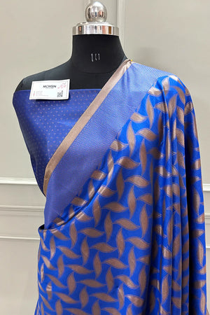 Royal Blue Resham Zari Silky Banarasi Saree