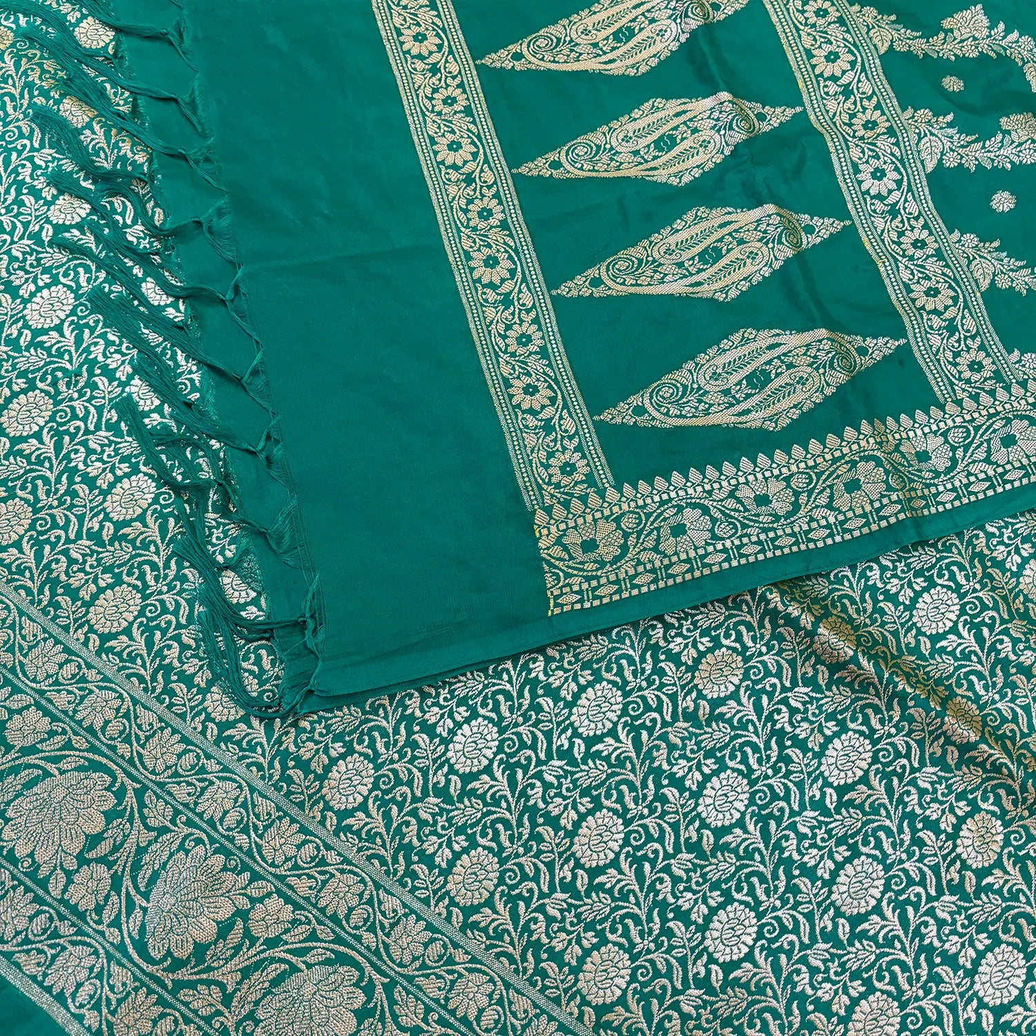 Sea Green Golden Zari Katan Silk Banarasi Suit