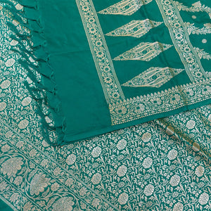Sea Green Golden Zari Katan Silk Banarasi Suit