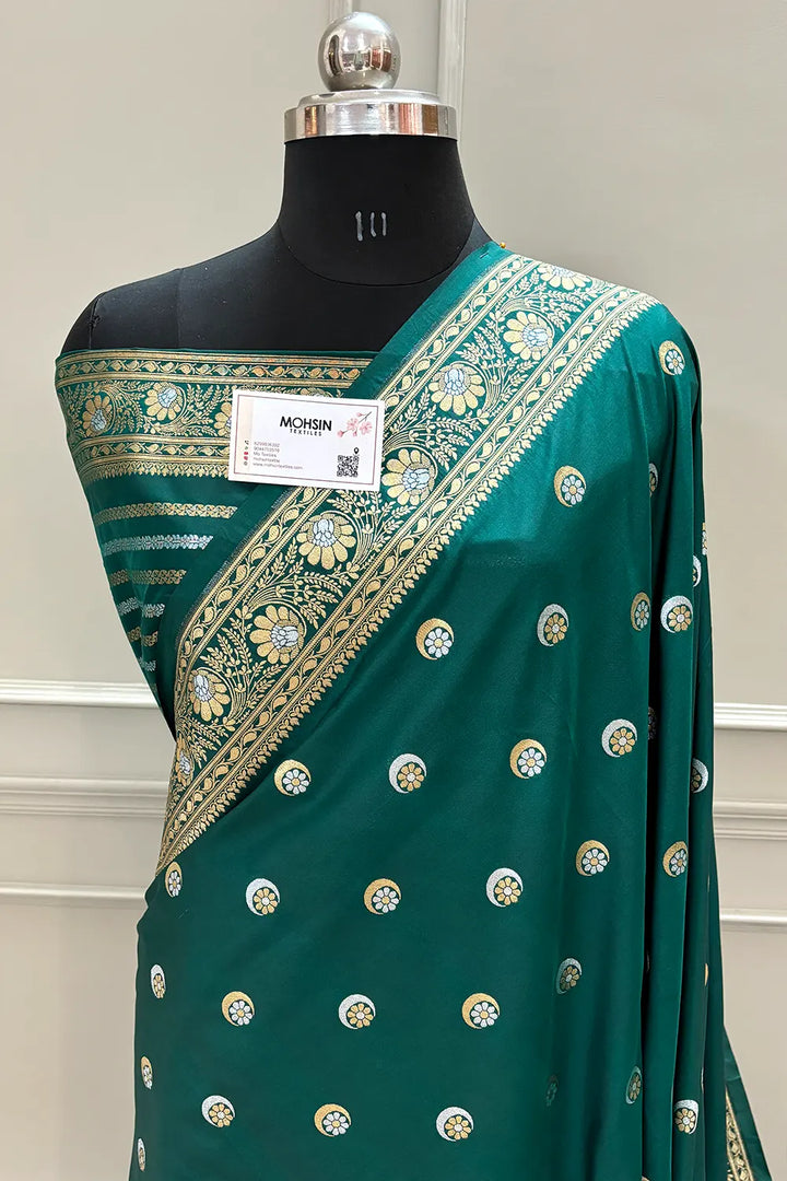 Teal Chand Tara Katan Silk Banarasi Saree