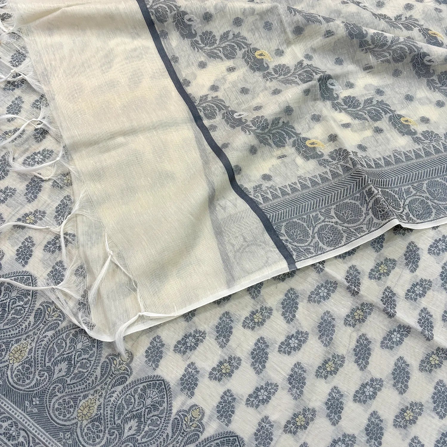 White Resham Zari Banarasi Silk Suit