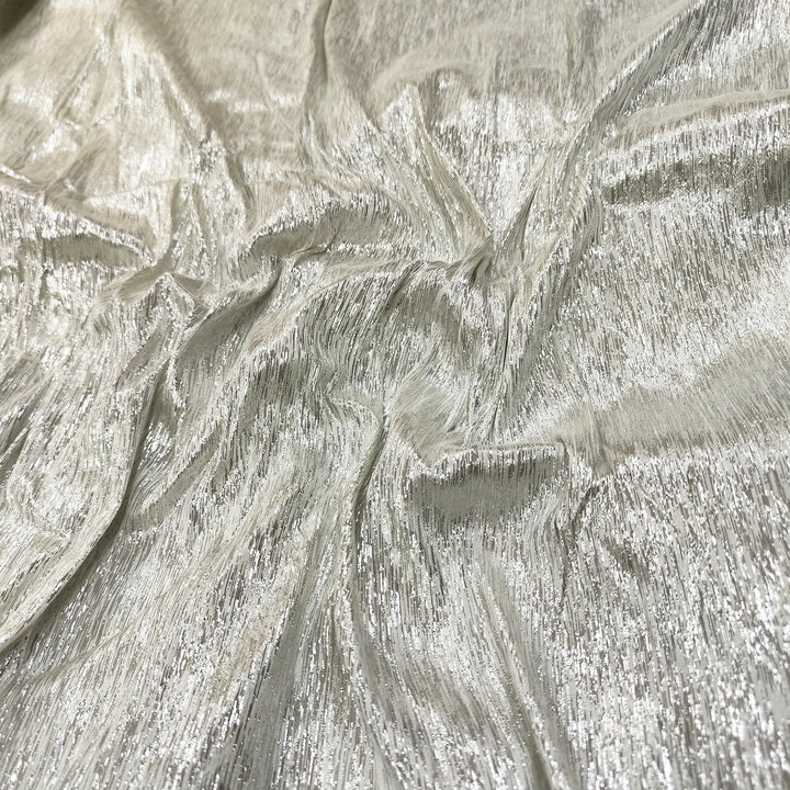 White Silver Jharna Shimmer Silk Banarasi Fabric