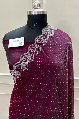 Wine Siroski Stone Jimmy Choo Saree