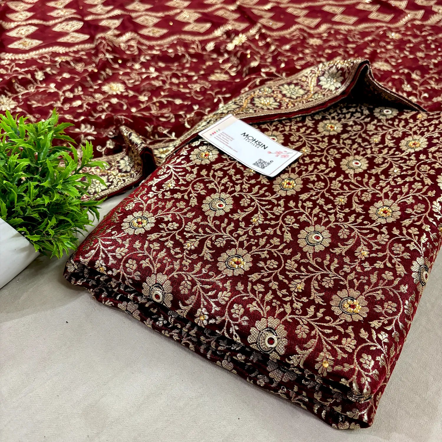 Wine Stone Work Kimkhab Silk Banarasi Gharara