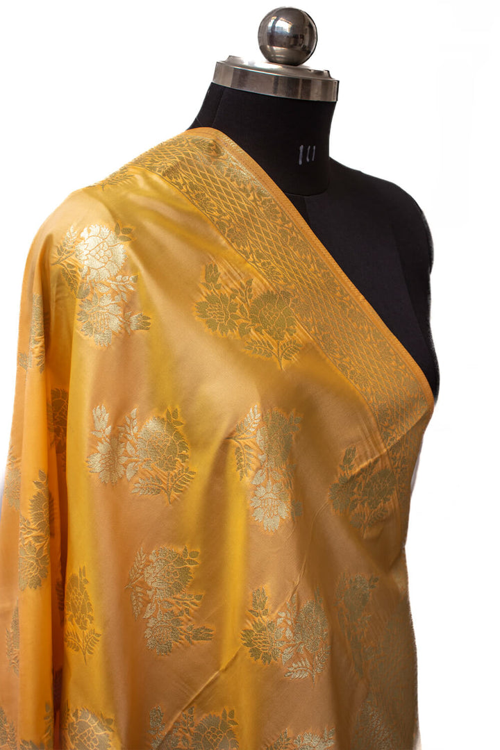 Yellow Golden Zari Katan Silk Banarasi Dupatta