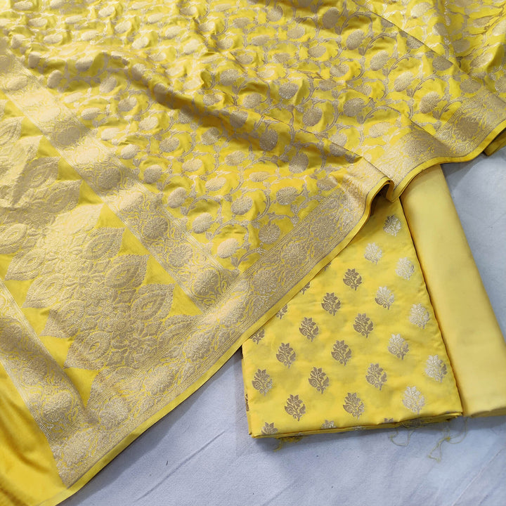 Yellow Golden Zari Katan Silk Banarasi Suit