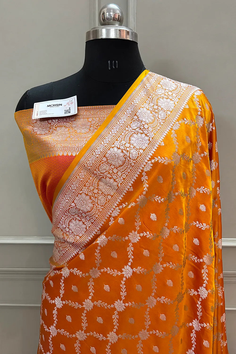 Mustard Qaidi Buti Katan Silk Banarasi Saree