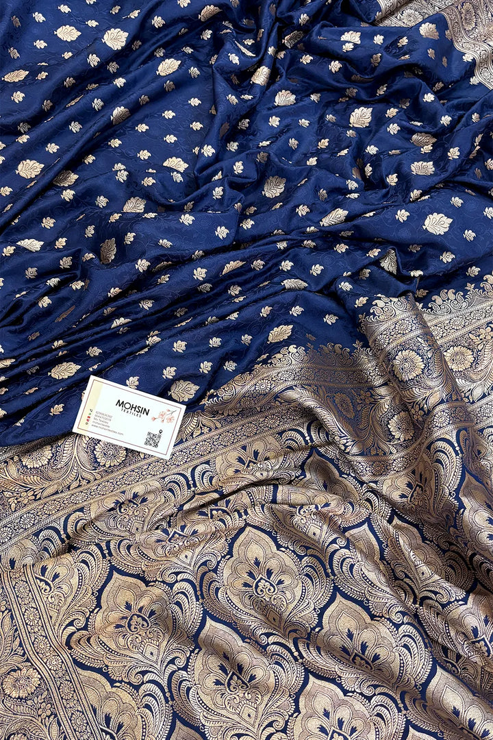 Navy Blue Chunni Munni Buti Katan Silk Banarasi Saree