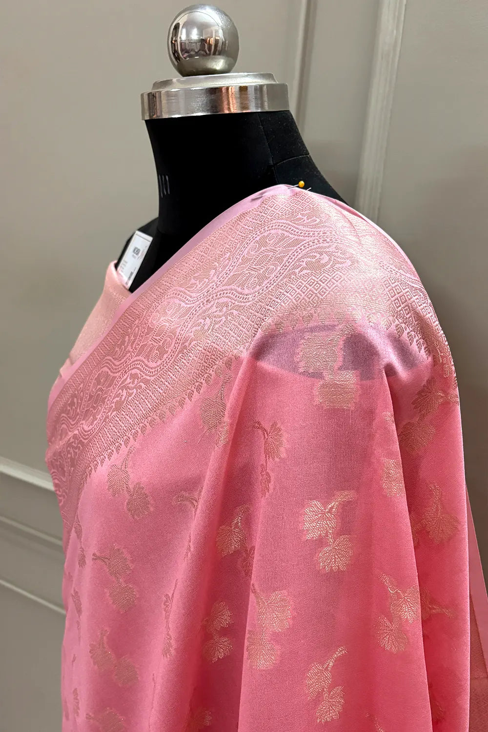 Peach Daab Buti Chanderi Silk Banarasi Saree