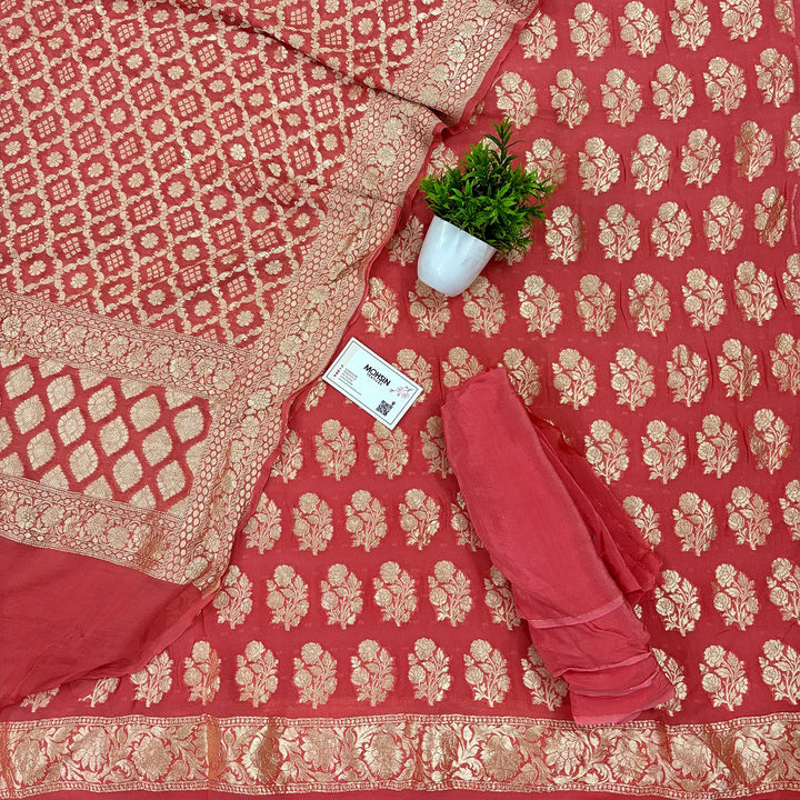 Peach Guldasta Georgette Silk Banarasi Suit