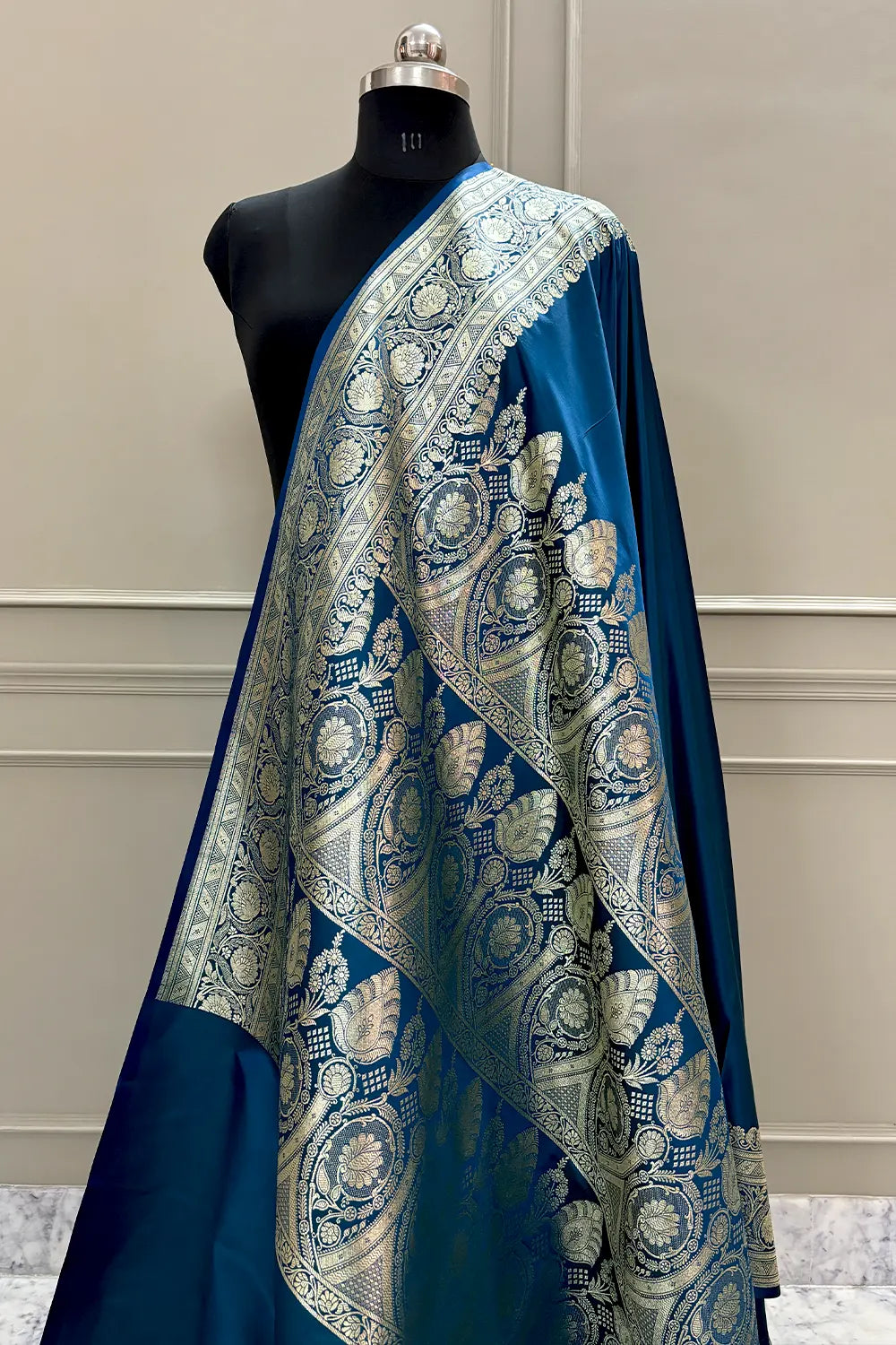 Peacock Blue Royal Plain Katan Silk Banarasi Saree