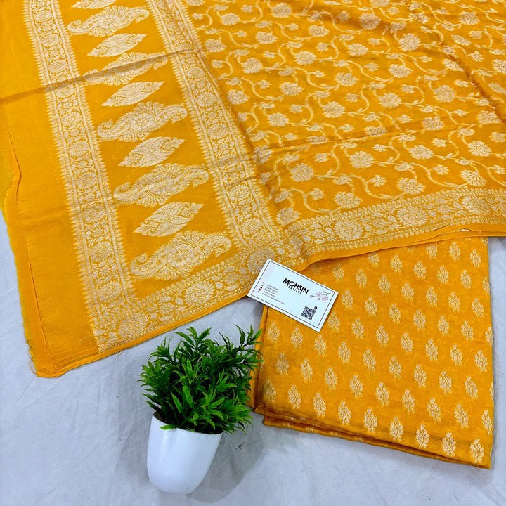 Yellow Jaguar Shahi Georgette Silk Banarasi Suit