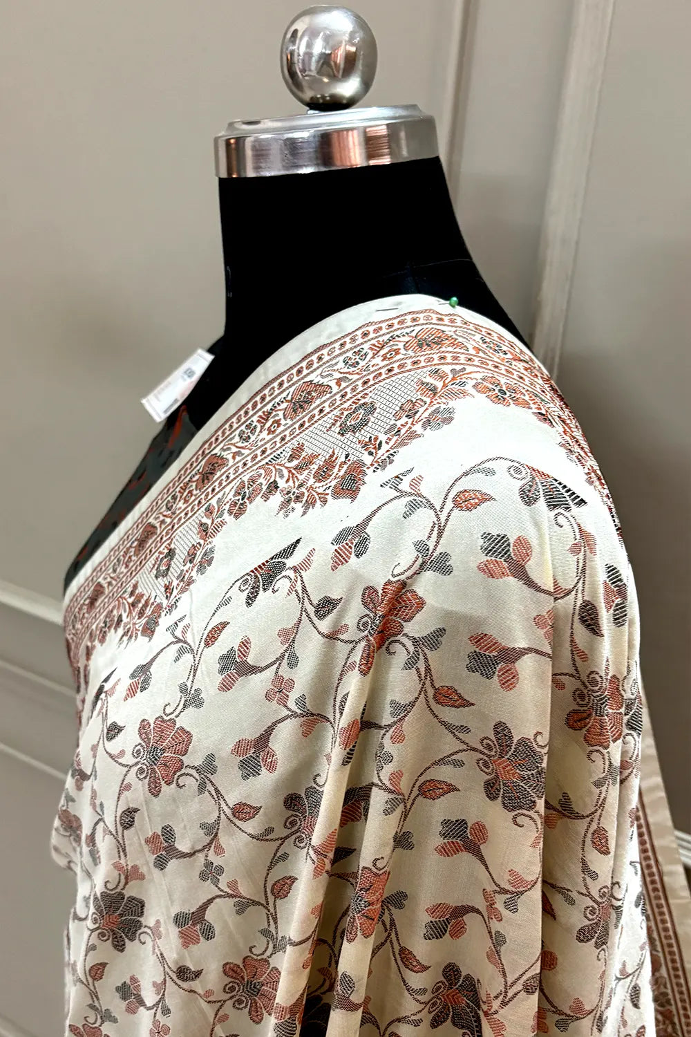 Beige and Bottle Green Resham Silk Banarasi Saree