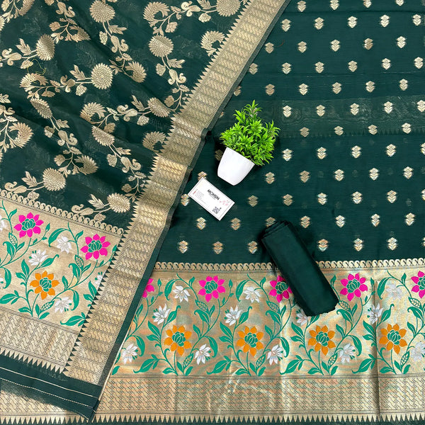 Bottle Green Gulbagh Cotton Silk Banarasi Suit