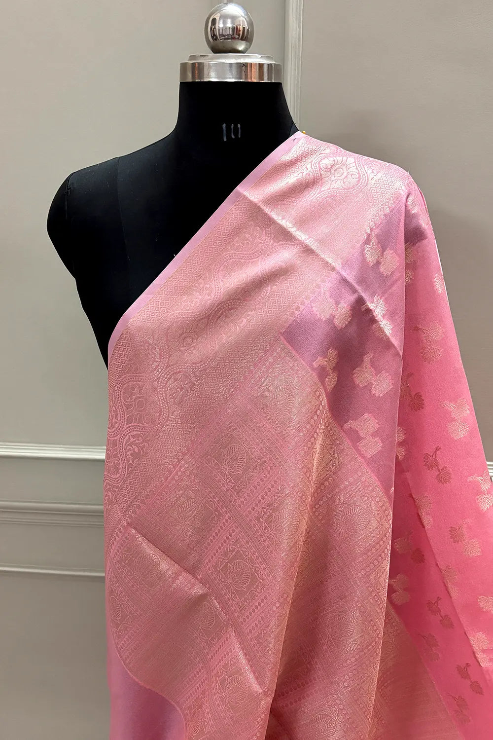 Peach Daab Buti Chanderi Silk Banarasi Saree
