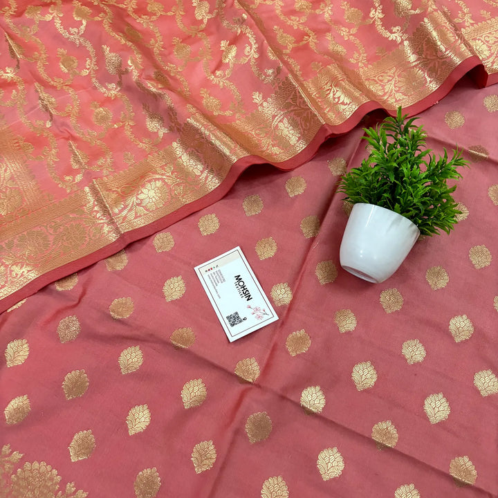 Peach Kiyari Buti Satin Silk Banarasi Suit