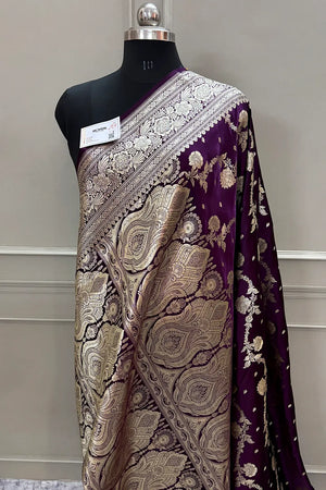 Purple Tirchi Daal Katan Silk Banarasi Saree