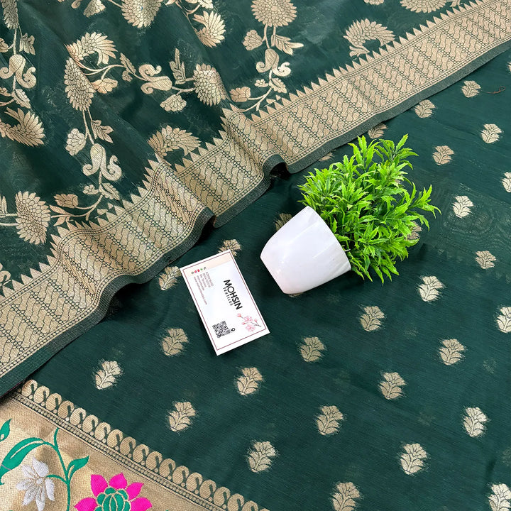 Bottle Green Gulbagh Cotton Silk Banarasi Suit