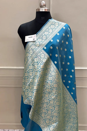 Firozi Ghonga Buti Katan Silk Banarasi Saree
