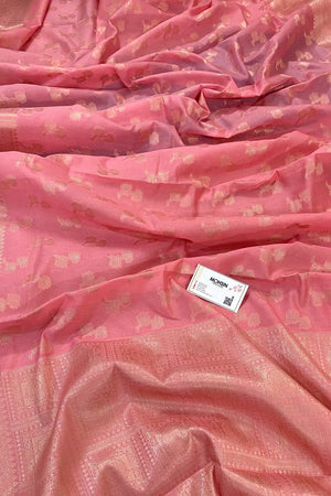 Peach Daab Buti Chanderi Silk Banarasi Saree