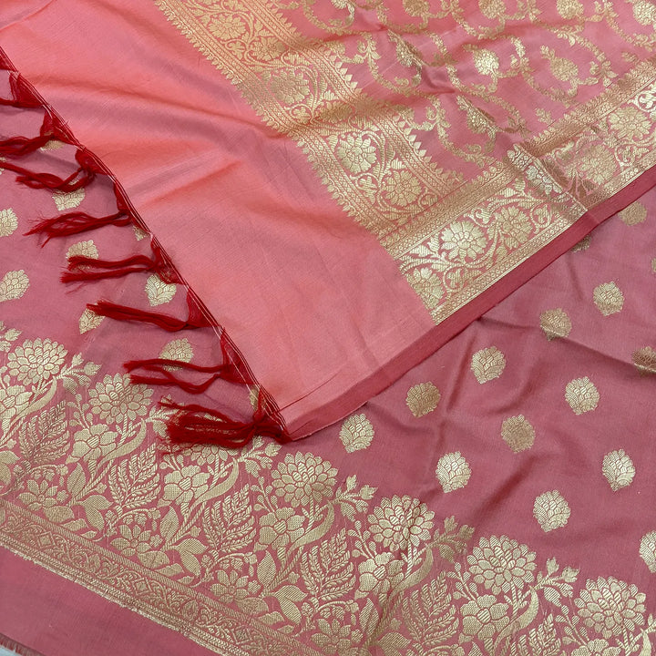 Peach Kiyari Buti Satin Silk Banarasi Suit