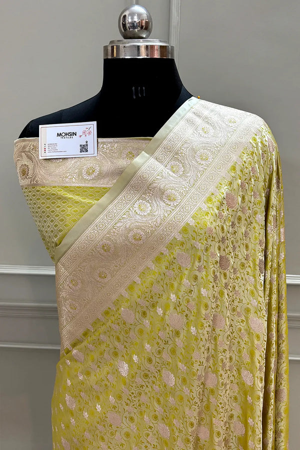 Dark Pista Chunni Munni Buti Katan Silk Banarasi Saree