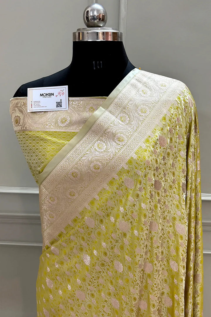 Dark Pista Chunni Munni Buti Katan Silk Banarasi Saree