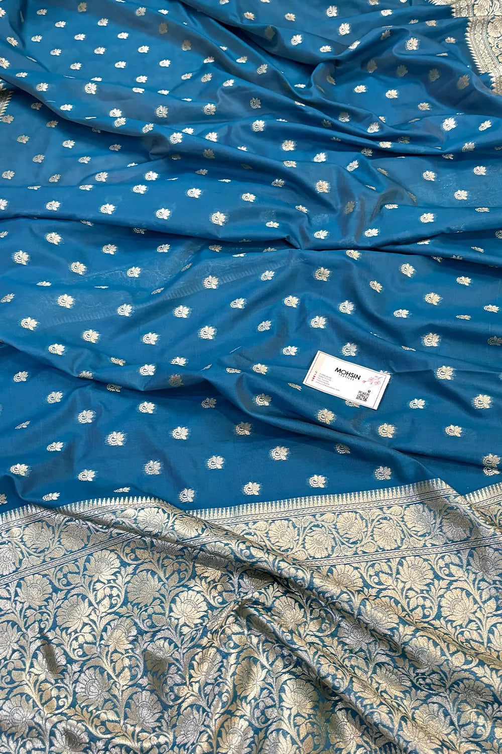 Firozi Ghonga Buti Katan Silk Banarasi Saree