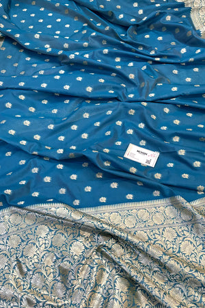 Firozi Ghonga Buti Katan Silk Banarasi Saree