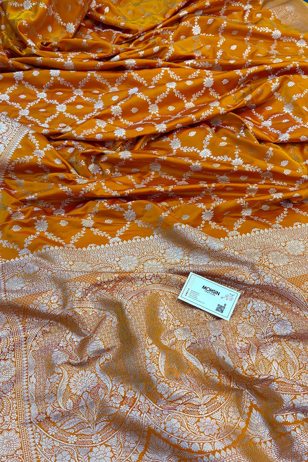 Mustard Qaidi Buti Katan Silk Banarasi Saree