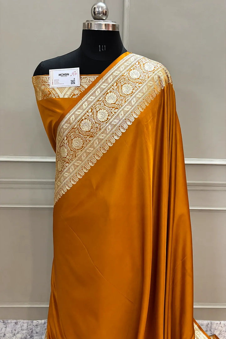 Mustard Royal Plain Katan Silk Banarasi Saree