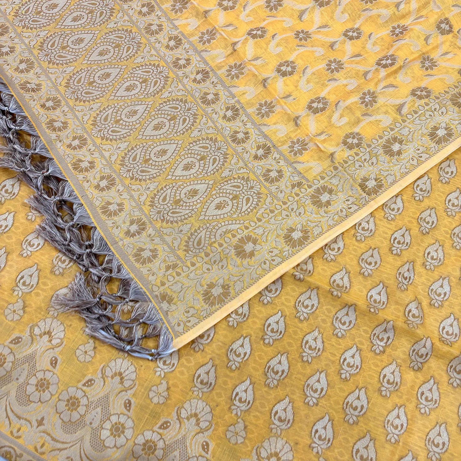 Yellow Hukum Fire Cotton Silk Banarasi Suit