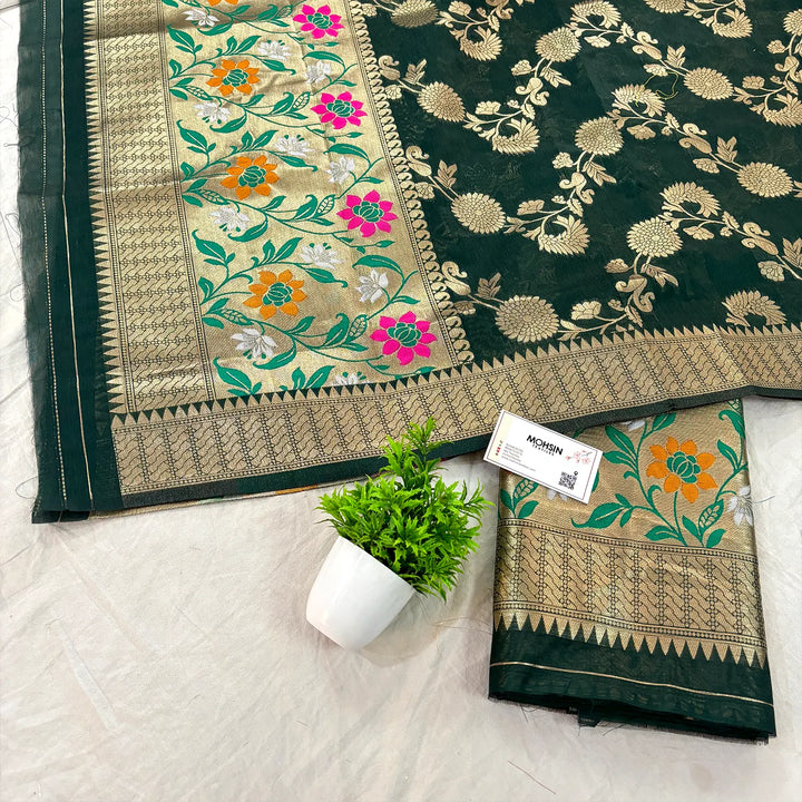 Bottle Green Gulbagh Cotton Silk Banarasi Suit