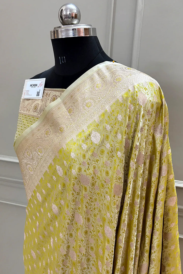 Dark Pista Chunni Munni Buti Katan Silk Banarasi Saree