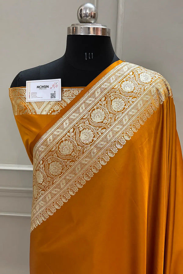 Mustard Royal Plain Katan Silk Banarasi Saree