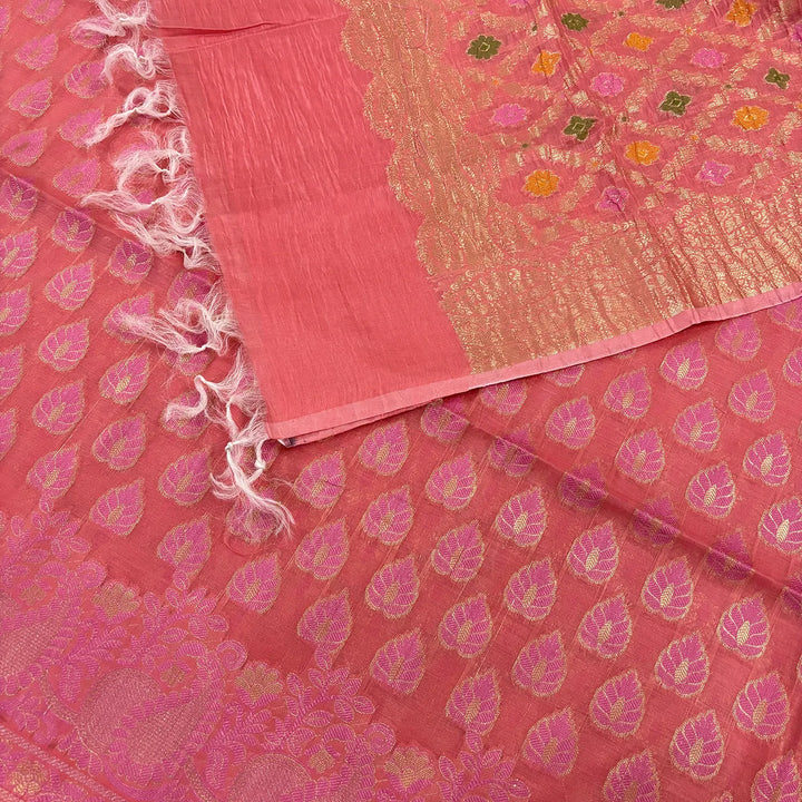 Peach Kaccha Patta Crush Cotton Silk Banarasi Suit