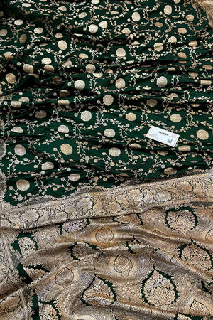 Bottle Green Murerwa Daal Katan Silk Banarasi Saree