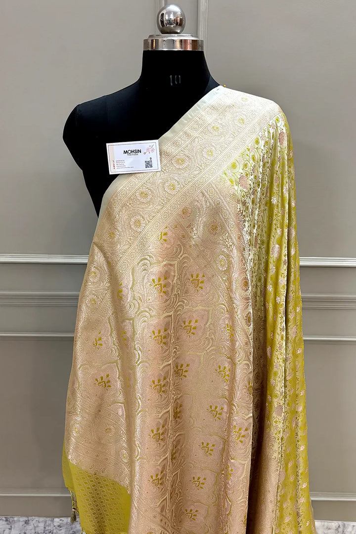 Dark Pista Chunni Munni Buti Katan Silk Banarasi Saree