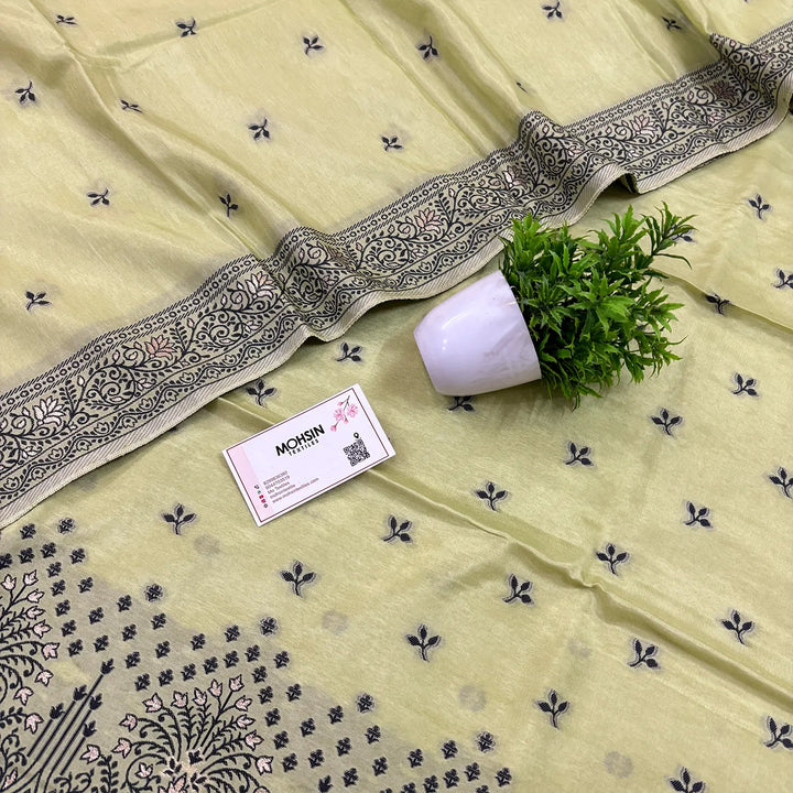 Light Yellow Jhilmila Taj Dola Silk Banarasi Suit