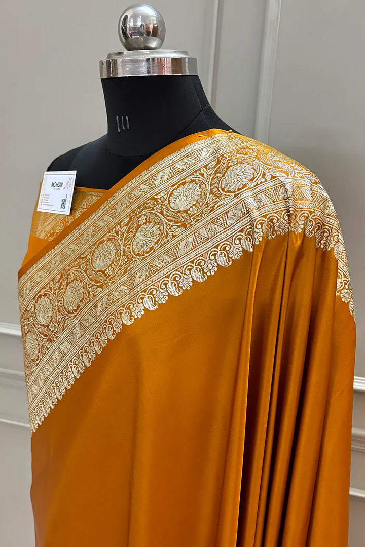 Mustard Royal Plain Katan Silk Banarasi Saree