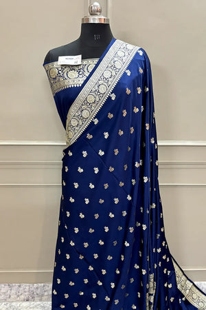Navy Blue Chaman Buti Katan Silk Banarasi Saree