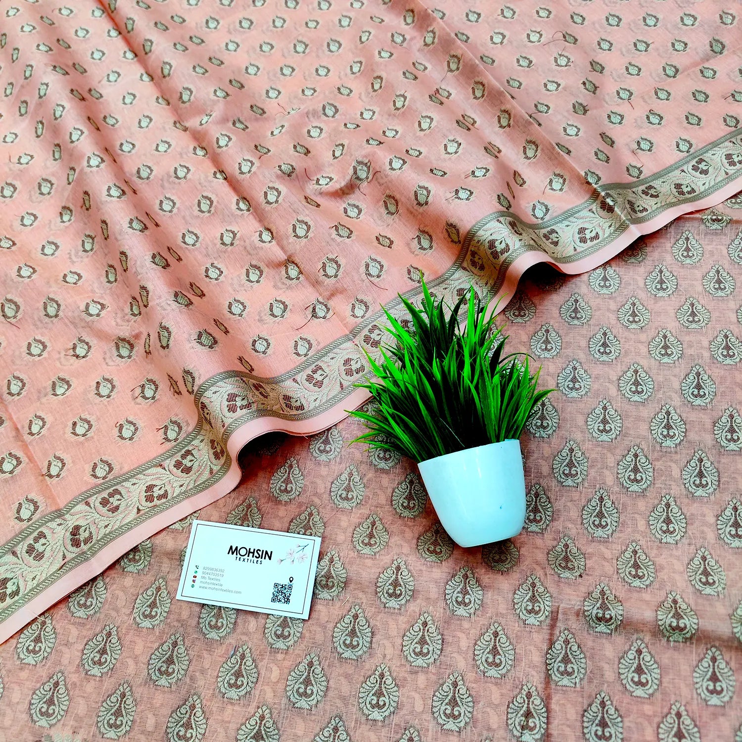 Peach Surahi Buti Cotton Silk Banarasi Suit