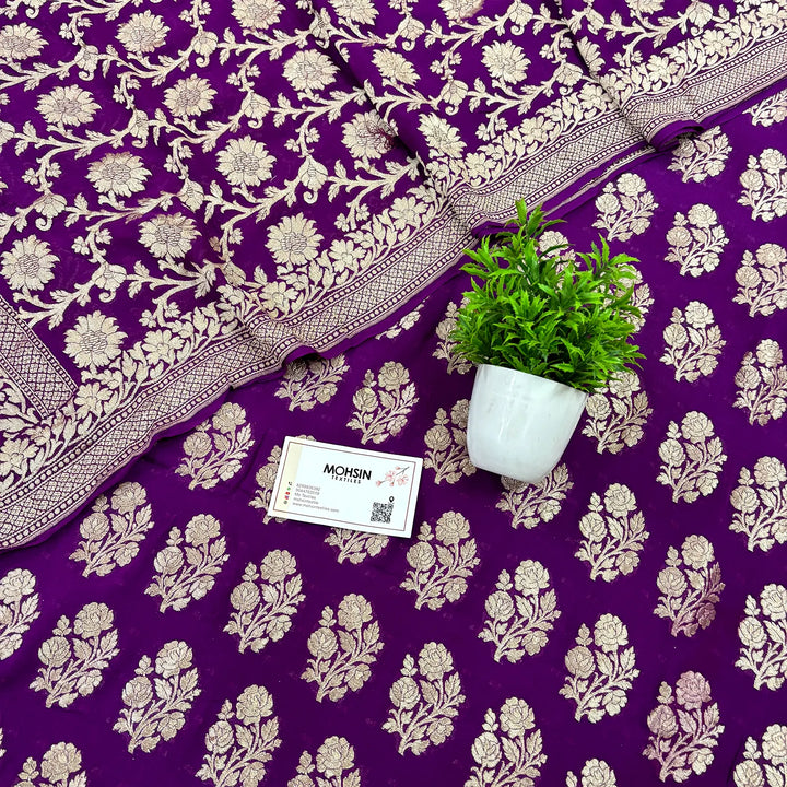 Purple Guldasta Pure Georgette Silk Banarasi Suit