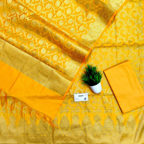 Yellow Kalgha Jaal Banarasi Silk Suit