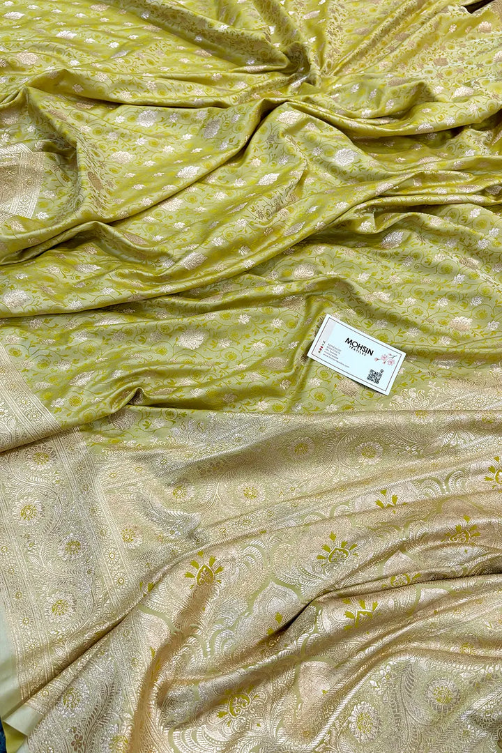 Dark Pista Chunni Munni Buti Katan Silk Banarasi Saree