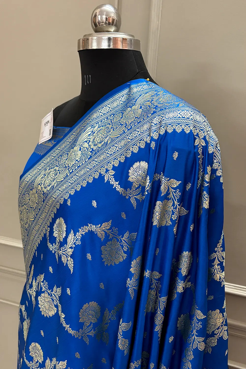 Firozi Tirchi Daal Katan Silk Banarasi Saree