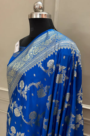 Firozi Tirchi Daal Katan Silk Banarasi Saree